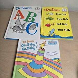 Vintage Lot Of 3 Dr. Seuss Books ABC One Fish Two Fish Oh Baby Go Baby Hardcover